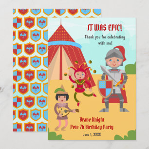 Mediaeval Knights Tournament Birthday Party Thank You Card