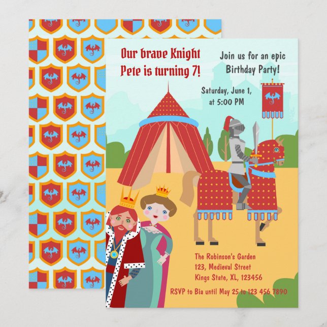 Mediaeval Knights Tournament Boy Birthday Party Invitation (Front/Back)
