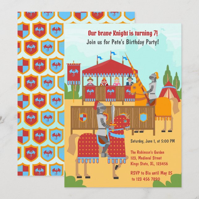 Mediaeval Knights Tournament Boy Birthday Party Invitation (Front/Back)
