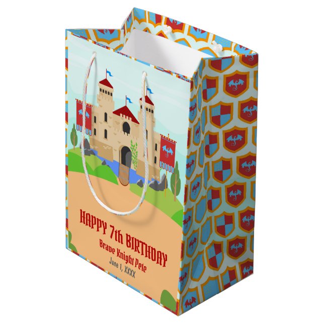 Mediaeval Knights Tournament Boy Birthday Party Medium Gift Bag (Back Angled)