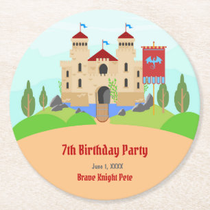 Mediaeval Knights Tournament Boy Birthday Party Round Paper Coaster