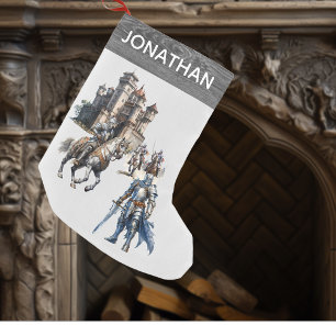 Mediaeval Knights Watercolor Castle  Small Christmas Stocking