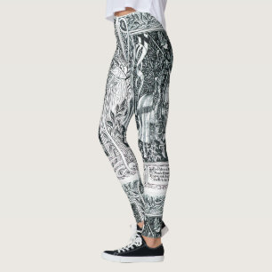 Mediaeval Lady And Knight Horseback Black White Leggings