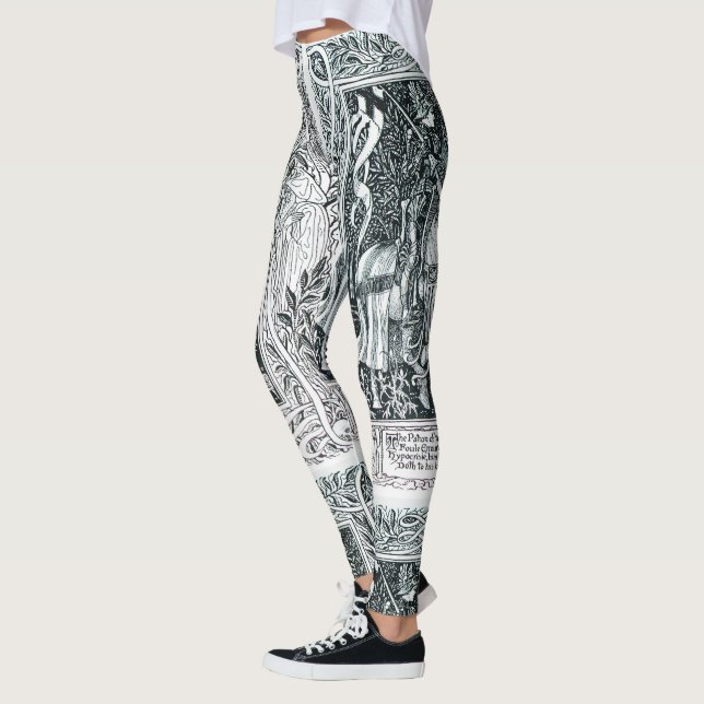 Mediaeval Lady And Knight Horseback Black White Leggings (Left)