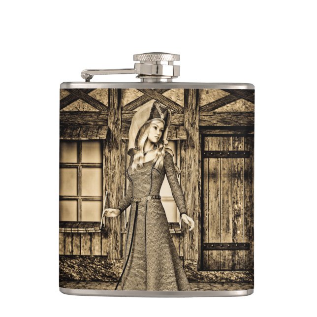 Mediaeval Lady Hip Flask (Front)