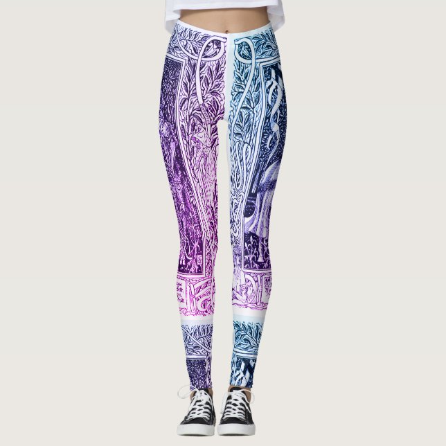 Mediaeval Lady,Knight Horseback Purple Blue White Leggings (Front)