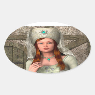 Mediaeval Lady Oval Sticker