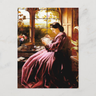 Mediaeval Lady Reading Letter painting Postcard
