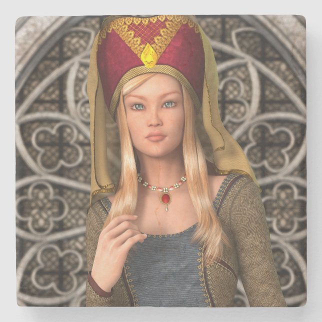 Mediaeval Lady Stone Coaster (Front)
