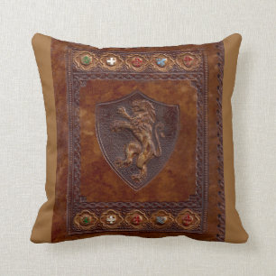 Mediaeval Leather Book Cover Lion Rampant Cushion