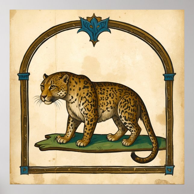 Mediaeval Leopard Illustration Old Art Poster (Front)