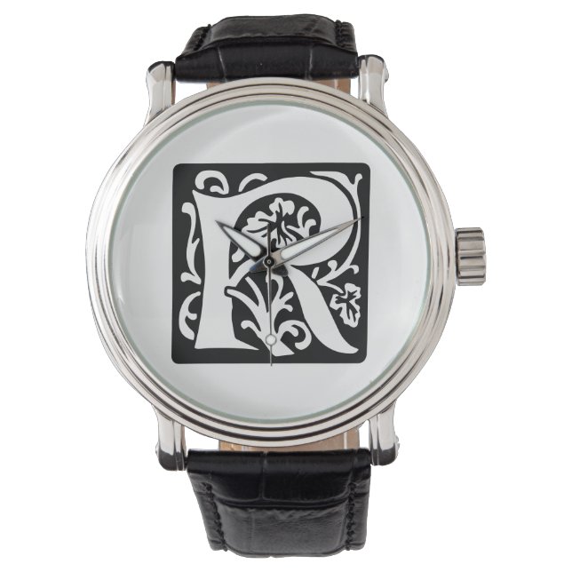 Mediaeval Letter R Monogram Black and White Watch (Front)