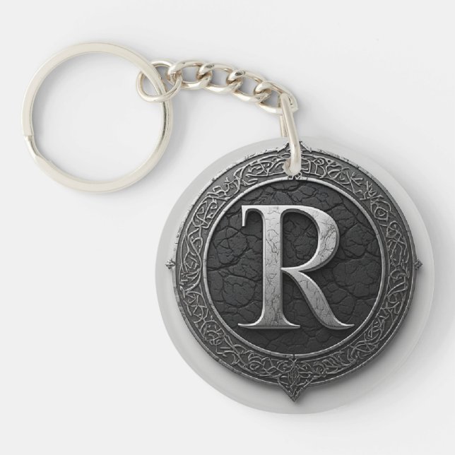 ⚔️ Mediaeval Letter R Monogram Emblem ⚔️ Key Ring (Front)