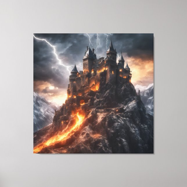 Mediaeval Lightning Mountain Lava Castle Canvas Print (Front)
