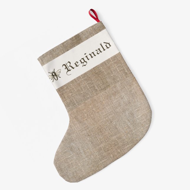 Mediaeval 'Linen' Xmas Stocking w/Heraldic Bee (Back (Hanging))