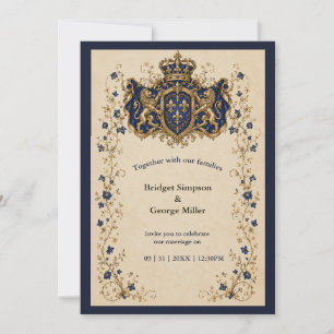 Mediaeval lion crest Botanical Wedding Invitation