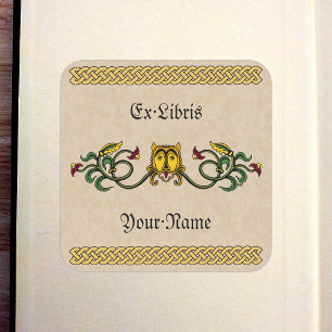 Mediaeval Lion Design Bookplate Square Sticker