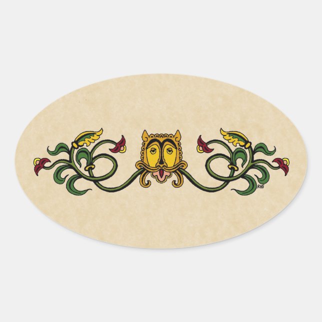Mediaeval Lion Design Oval Sticker (Front)
