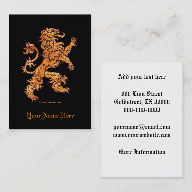 Mediaeval Lion on Black Business Card (Front/Back)