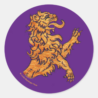 Mediaeval Lion on Purple Classic Round Sticker