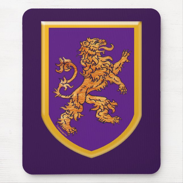 Mediaeval Lion on Purple Shield Mouse Mat (Front)
