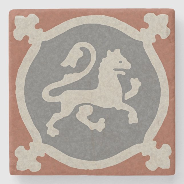 Mediaeval Lion Tile Stone Coaster (Front)
