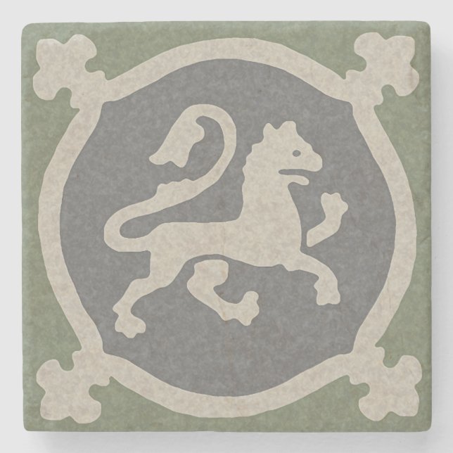 Mediaeval Lion Tile Stone Coaster (Front)