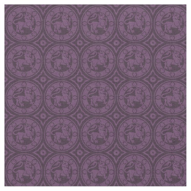 Mediaeval Lions, Aubergine Fabric (Close Up)