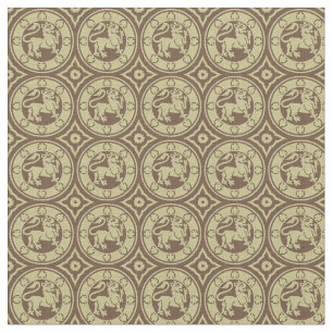 Mediaeval Lions, Light Brown Fabric