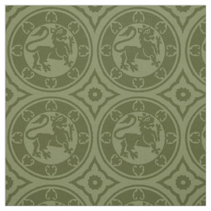 Mediaeval Lions, Olive Green Fabric