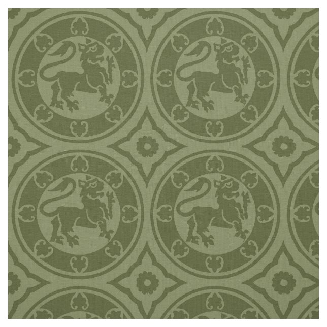 Mediaeval Lions, Olive Green Fabric (Swatch)