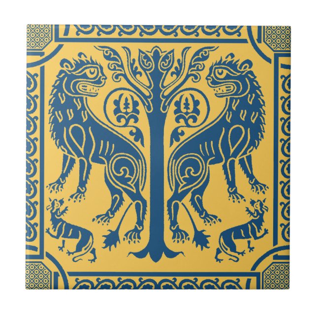 Mediaeval Lions & Tree Ceramic Tile (Front)