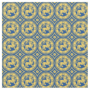 Mediaeval Lions, Yellow on blue Fabric