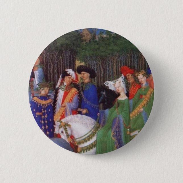 Mediaeval lords and ladies 6 cm round badge (Front)