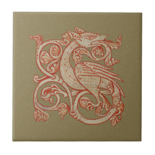 Mediaeval Manuscript Dragon Ceramic Tile