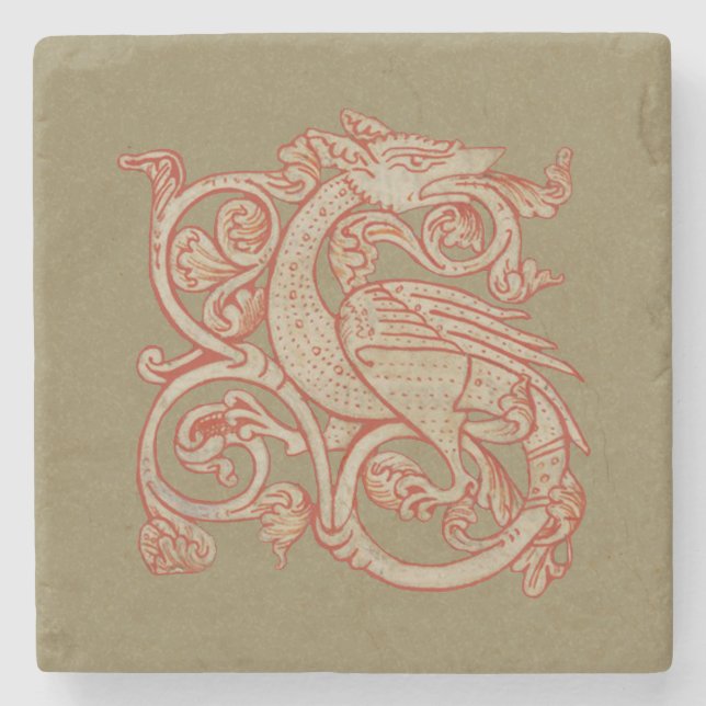 Mediaeval Manuscript Dragon Stone Coaster (Front)