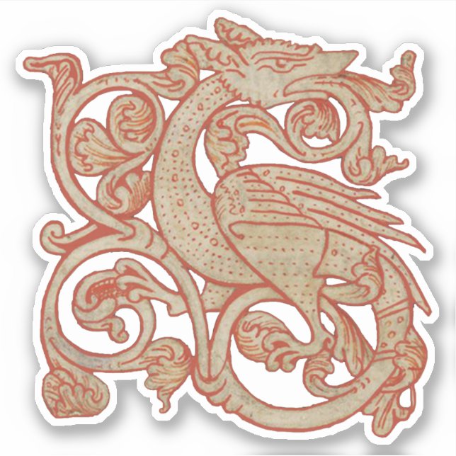 Mediaeval Manuscript Dragon Vinyl Sticker (Front)