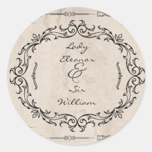 Mediaeval Manuscript Elegant Wedding Classic Round Sticker
