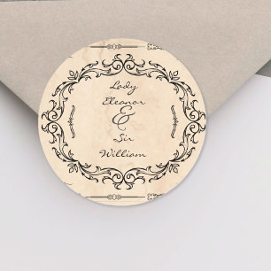 Mediaeval Manuscript Elegant Wedding Classic Round Sticker