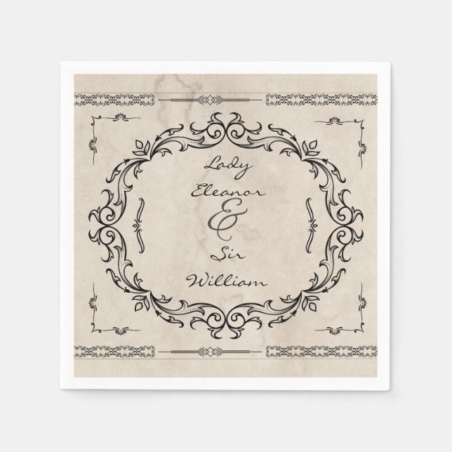 Mediaeval Manuscript Elegant Wedding Napkin (Front)