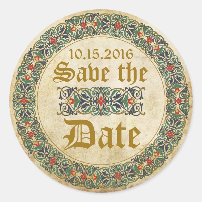 Mediaeval Manuscript Goth Save the Date Label (Front)