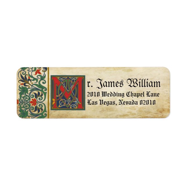 Mediaeval Manuscript Wedding Label (Front)