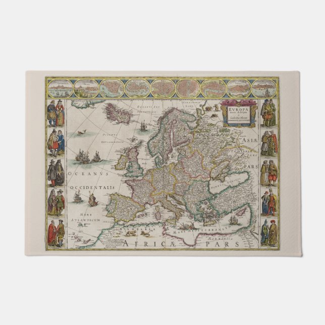 Mediaeval Map of Europe (by Willem Blaeu)  Doormat (Front)