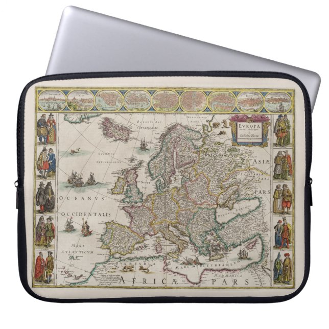 Mediaeval Map of Europe (by Willem Blaeu) Laptop Sleeve (Front)
