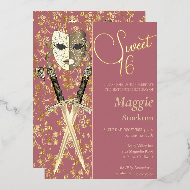 Mediaeval Masquerade Sweet 16 Invitation (Front/Back)
