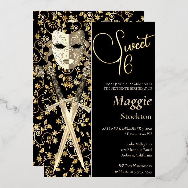 Mediaeval Masquerade Sweet 16 Invitation (Front/Back)
