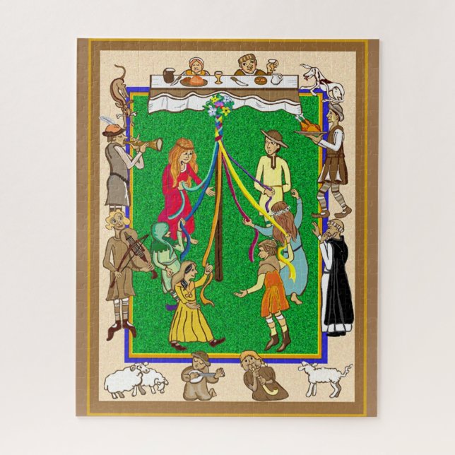 Mediaeval Maypole dancing jigsaw puzzle (Vertical)
