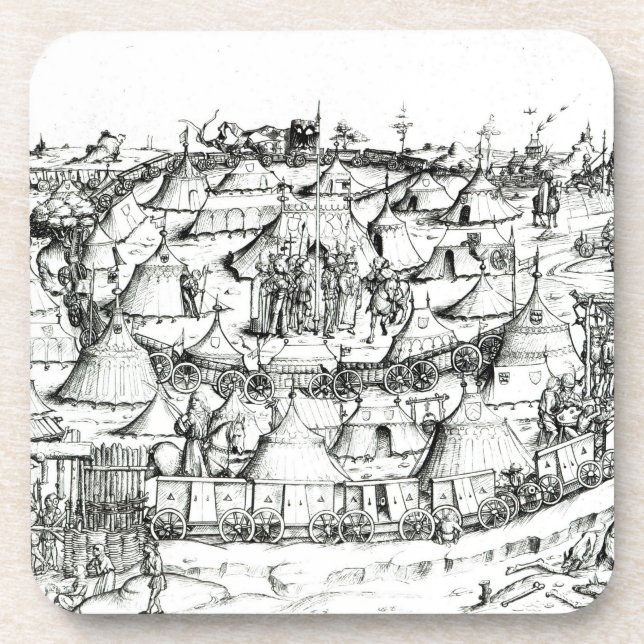 Mediaeval military encampment, from a book, pub. coaster (Front)