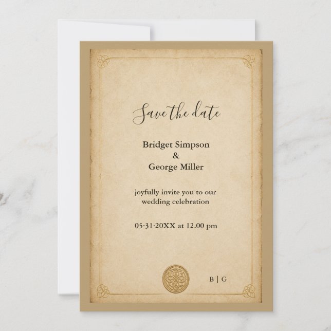 Mediaeval Minimalist Parchment Celtic Knot Wedding Invitation (Front)
