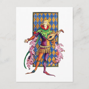Mediaeval Minstrel and Lute Postcard